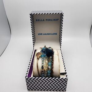 NIB Bella Perlina Blue & Gold Tone Bracelet Set